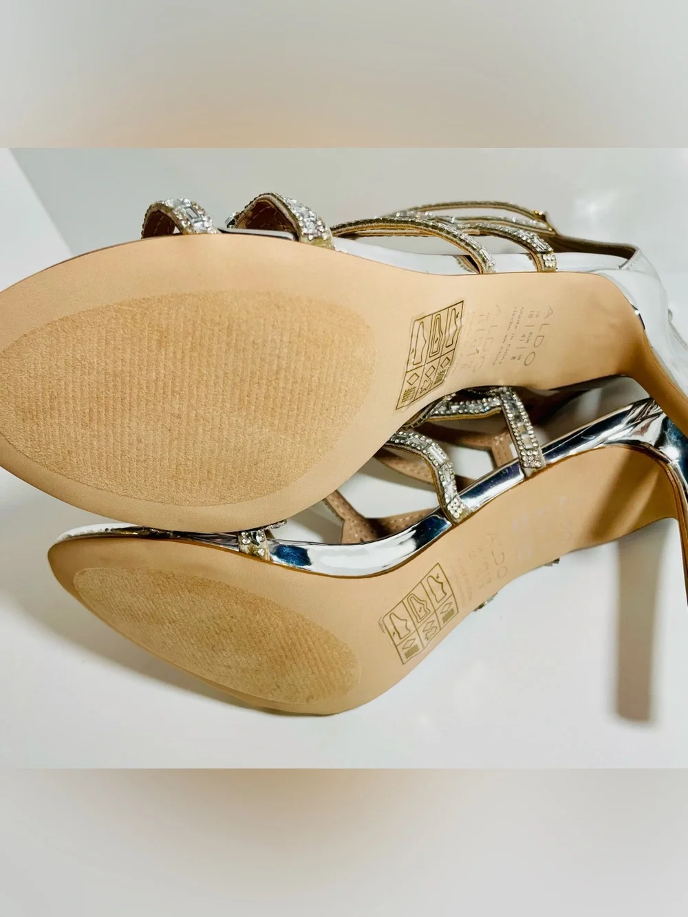 ALDO Silver Crystal Sandal Heels